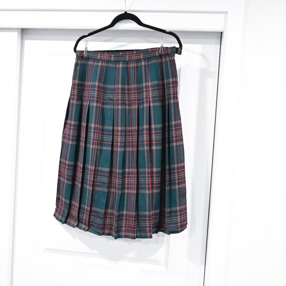 The Edinburgh Collection Scottish Wool Plaid Tartan Print Skirt Green Size 16 - Picture 8 of 9